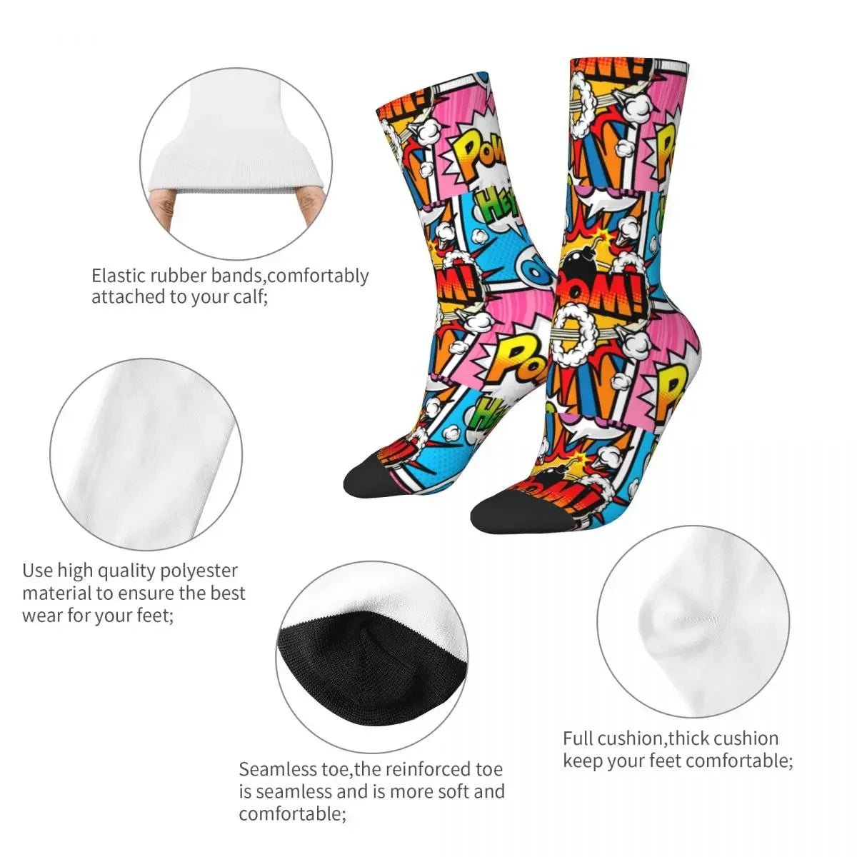Autumn Winter Hip - hop Men's Women's Superheroes Comic Book Collection Pop Art Quotes Socks Breathable Basketball Socks - Beauty