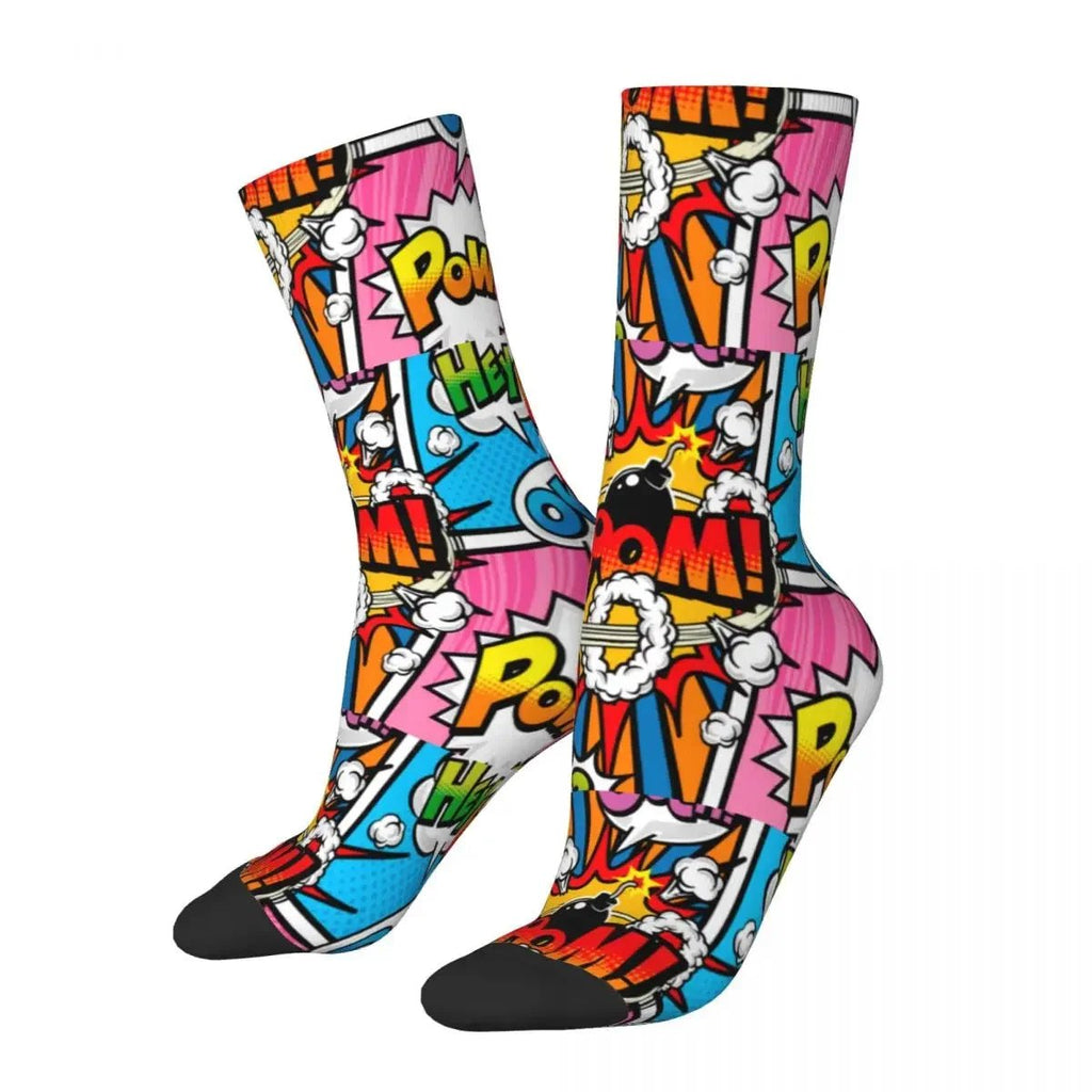 Autumn Winter Hip - hop Men's Women's Superheroes Comic Book Collection Pop Art Quotes Socks Breathable Basketball Socks - Beauty