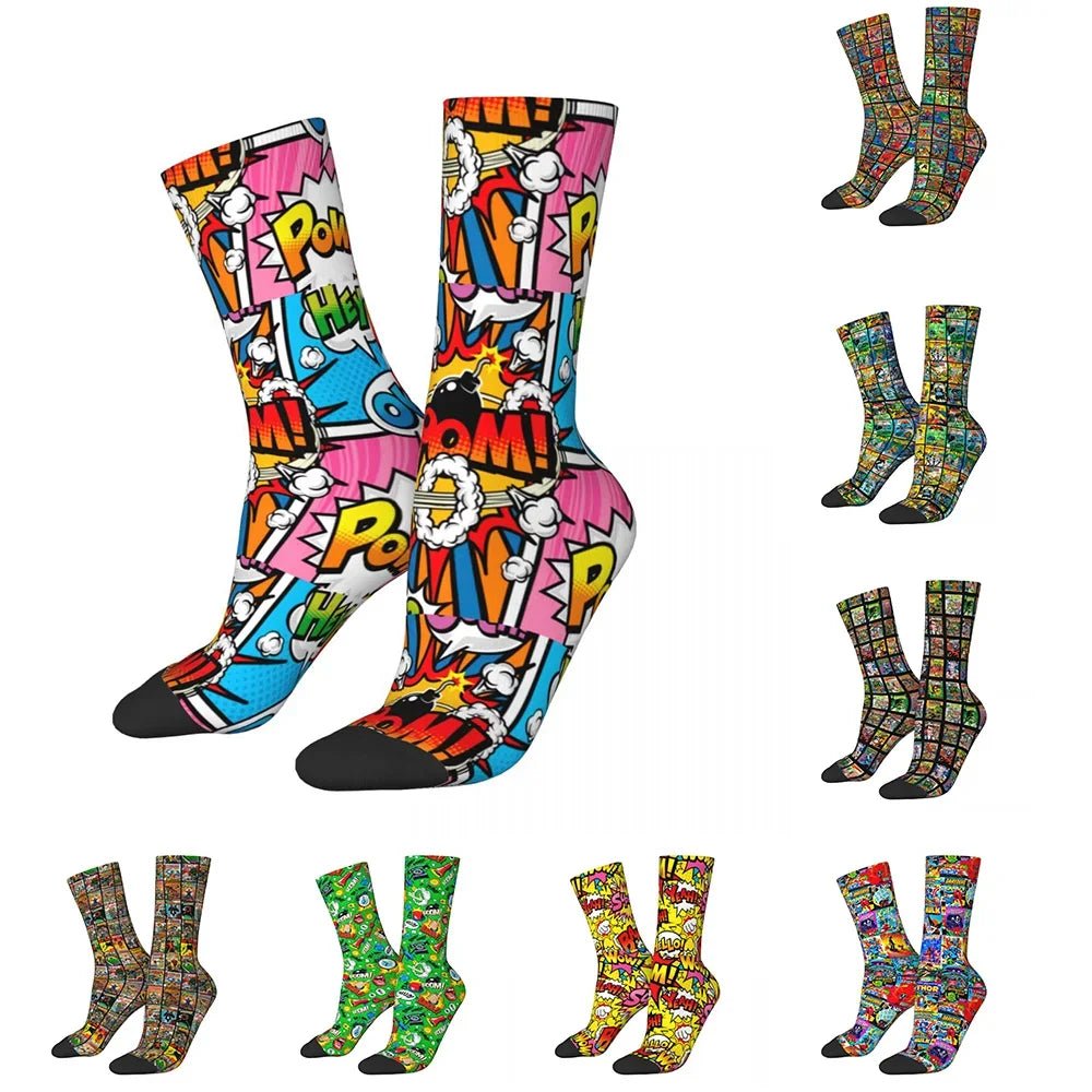 Autumn Winter Hip - hop Men's Women's Superheroes Comic Book Collection Pop Art Quotes Socks Breathable Basketball Socks - Beauty