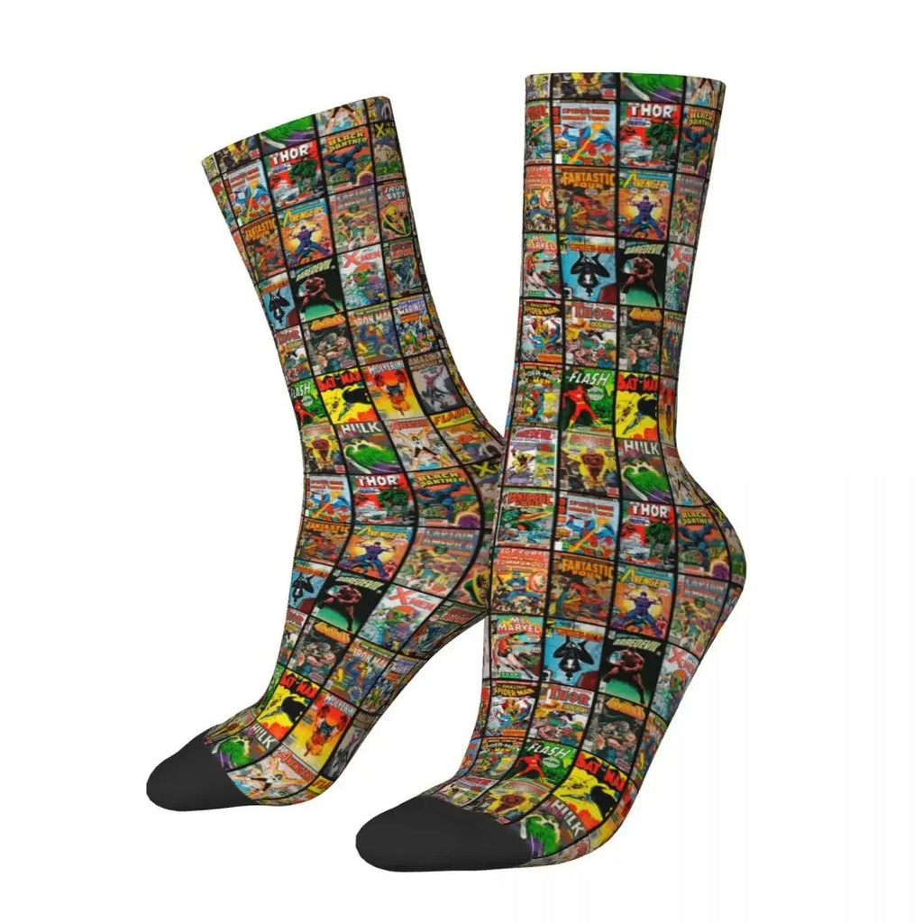 Autumn Winter Hip - hop Men's Women's Superheroes Comic Book Collection Pop Art Quotes Socks Breathable Basketball Socks - Beauty