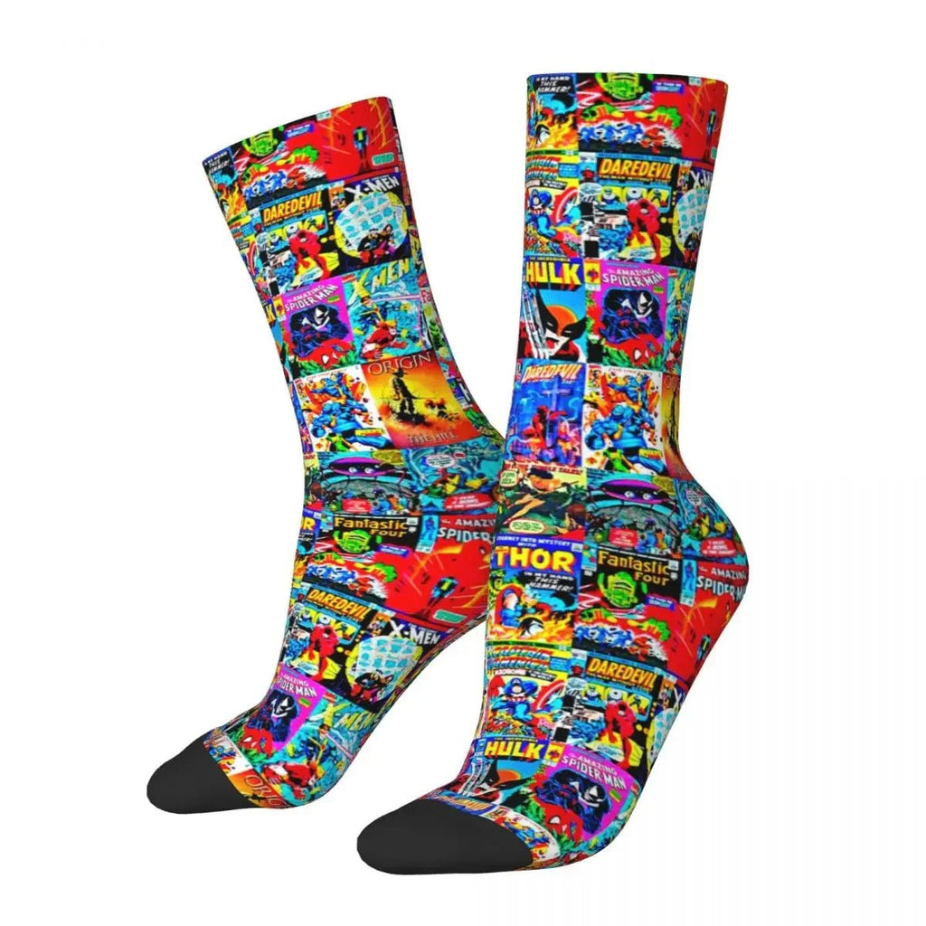Autumn Winter Hip - hop Men's Women's Superheroes Comic Book Collection Pop Art Quotes Socks Breathable Basketball Socks - Beauty