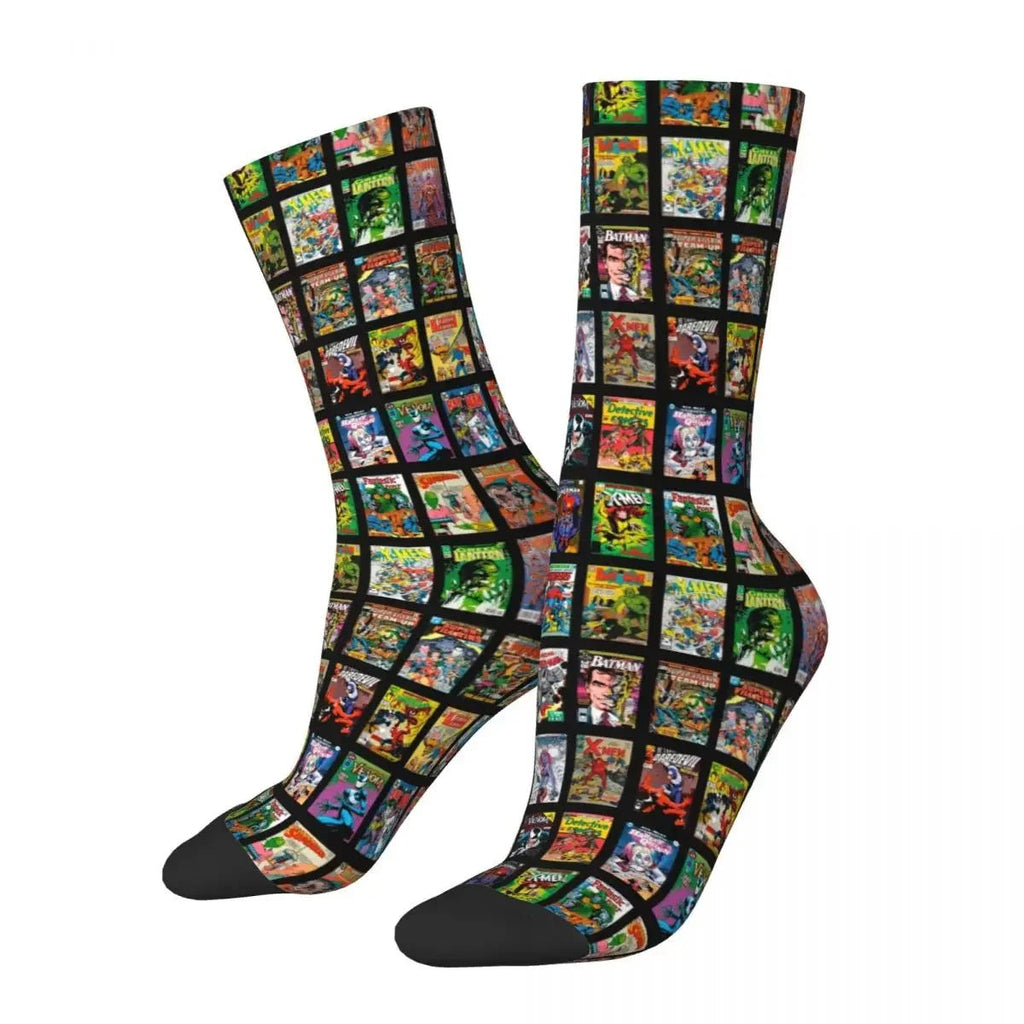 Autumn Winter Hip - hop Men's Women's Superheroes Comic Book Collection Pop Art Quotes Socks Breathable Basketball Socks - Beauty
