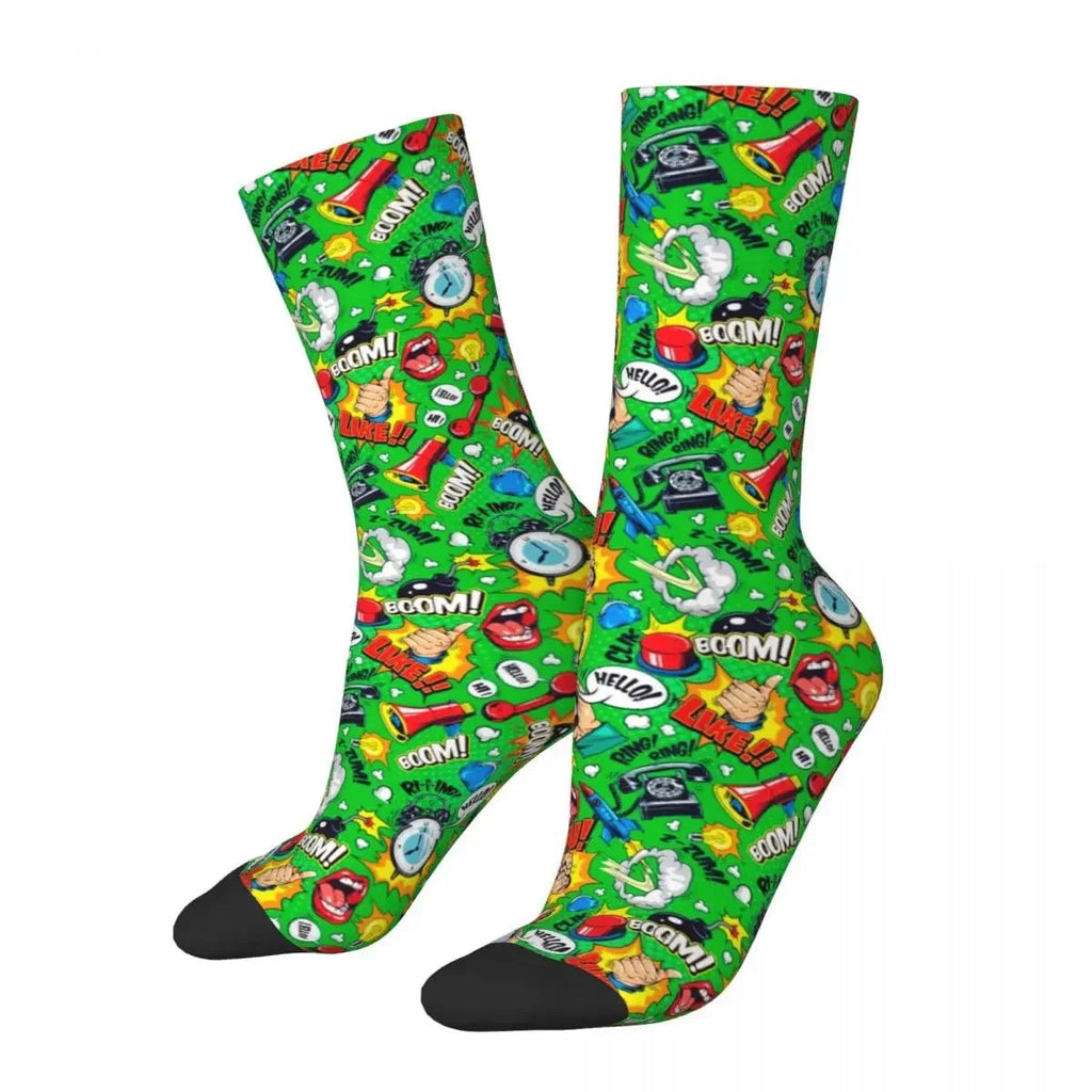 Autumn Winter Hip - hop Men's Women's Superheroes Comic Book Collection Pop Art Quotes Socks Breathable Basketball Socks - Beauty