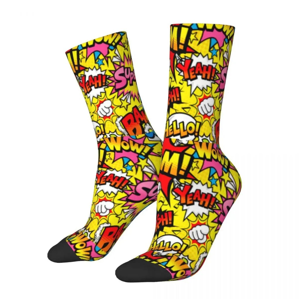 Autumn Winter Hip - hop Men's Women's Superheroes Comic Book Collection Pop Art Quotes Socks Breathable Basketball Socks - Beauty