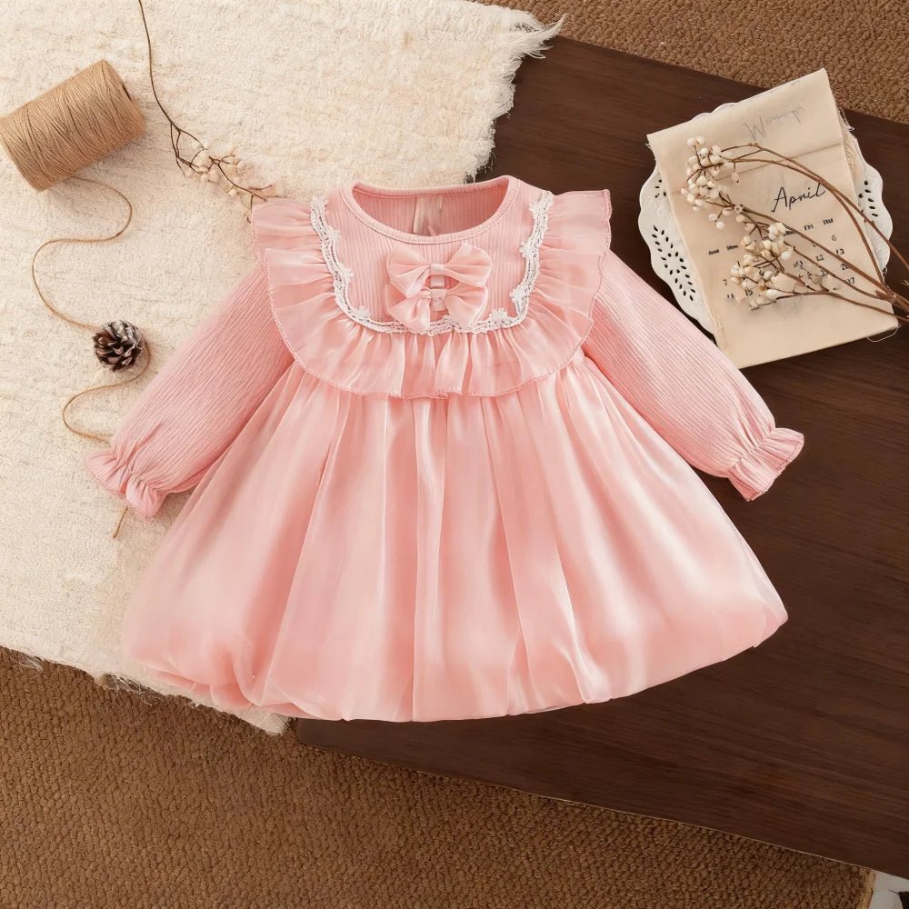 Baby Girl Dress Spring/Fall Bow - Tie Tulle Girls Dress Adorable Christmas Baby Dress Baby Girl Clothing - Beauty