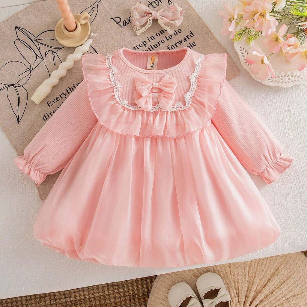 Baby Girl Dress Spring/Fall Bow - Tie Tulle Girls Dress Adorable Christmas Baby Dress Baby Girl Clothing - Beauty