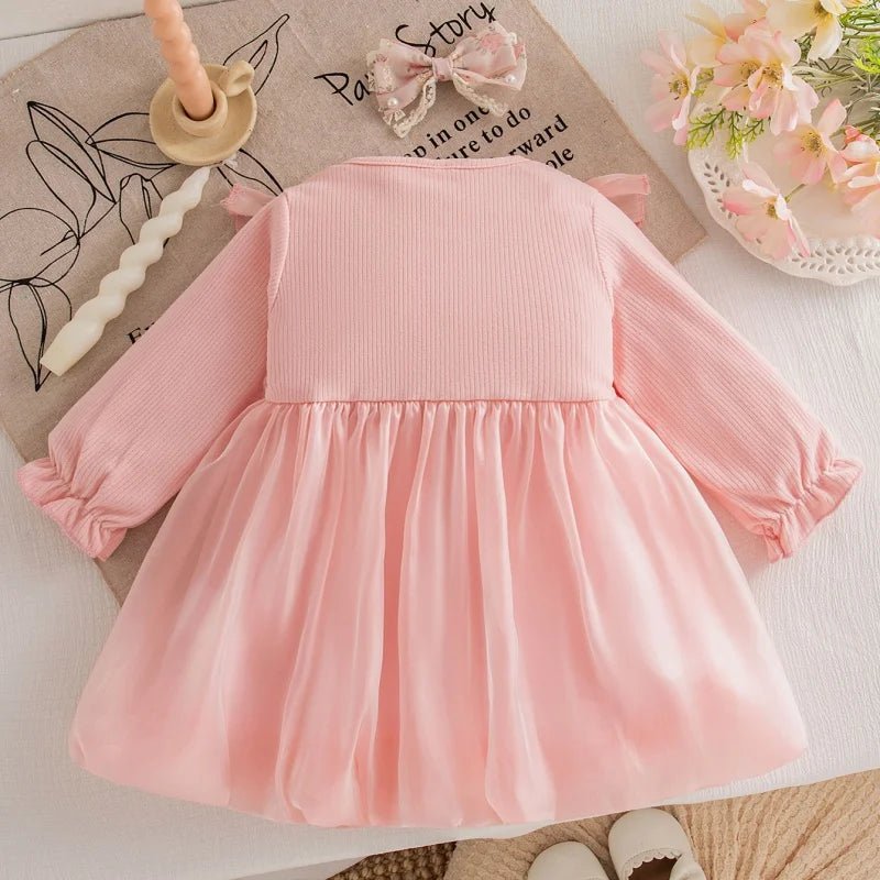 Baby Girl Dress Spring/Fall Bow - Tie Tulle Girls Dress Adorable Christmas Baby Dress Baby Girl Clothing - Beauty