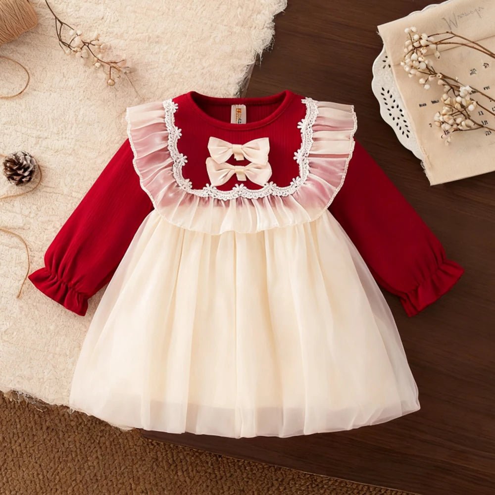 Baby Girl Dress Spring/Fall Bow - Tie Tulle Girls Dress Adorable Christmas Baby Dress Baby Girl Clothing - Beauty