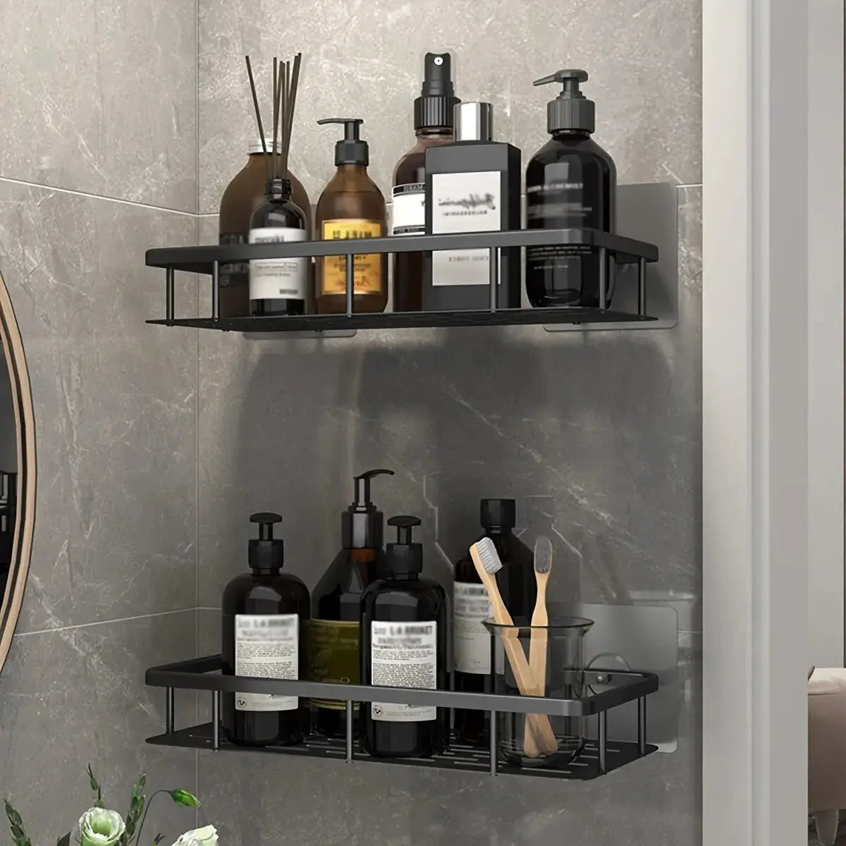 Bathroom Storage Rack No Drill Shelves Wall Mount Corner Shelf Shower Holder For WC Shampoo Organizer Bathroom Accessories - Beauty