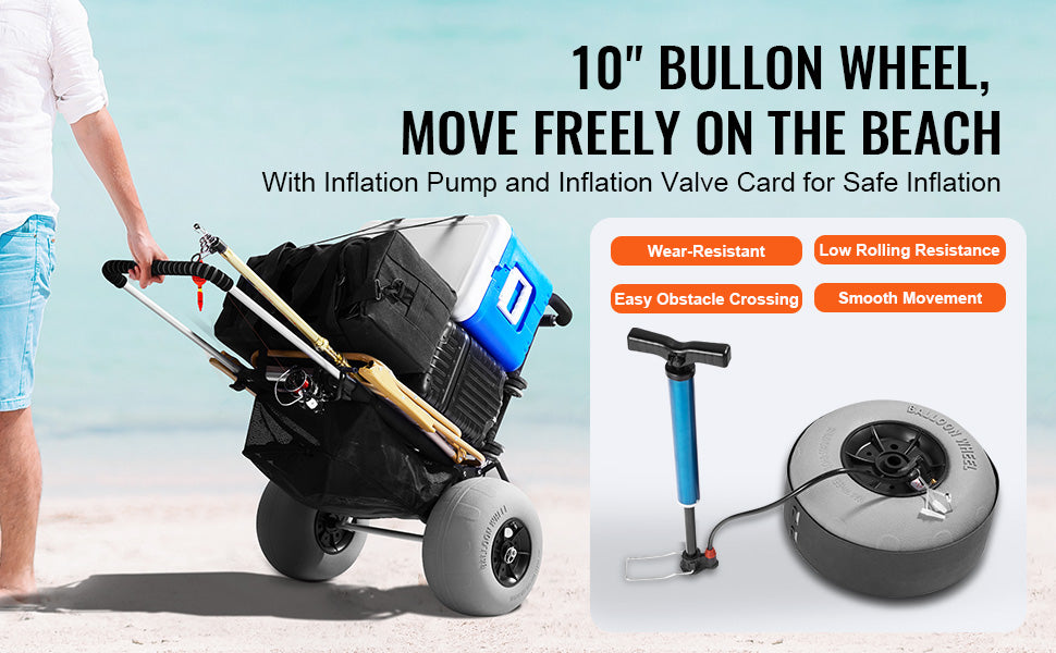 SucceBuy Beach Dolly with Big Wheels for Sand 165LBS Loading Capacity Folding Sand Cart with Cargo Deck Balloon Wheels for Beach