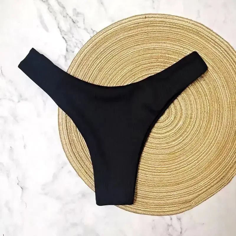 Bikini Bottoms Women's 2025 New Swimsuit Low Waisted Bottom Solid Brown Swimwear Thong Beachwear Brazilian Bathing Suit Summer - Beauty