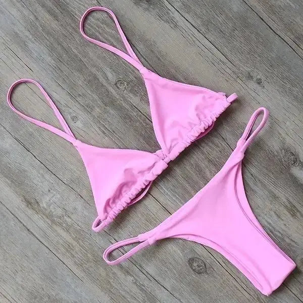 Bikini Women's Simple Solid Color Swimsuit Comfortable Fabric Sexy Backless Sports Swimming Fashion Clothing - Beauty