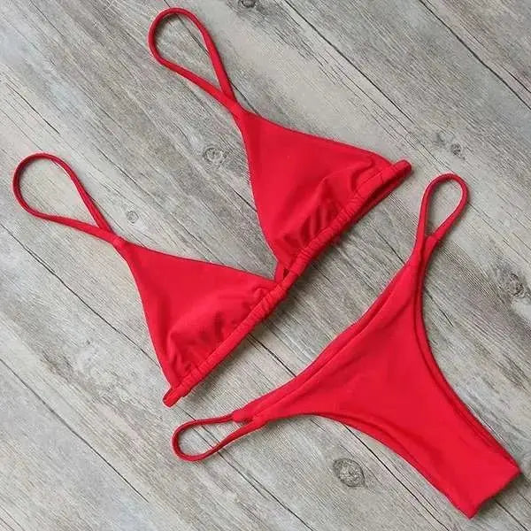 Bikini Women's Simple Solid Color Swimsuit Comfortable Fabric Sexy Backless Sports Swimming Fashion Clothing - Beauty