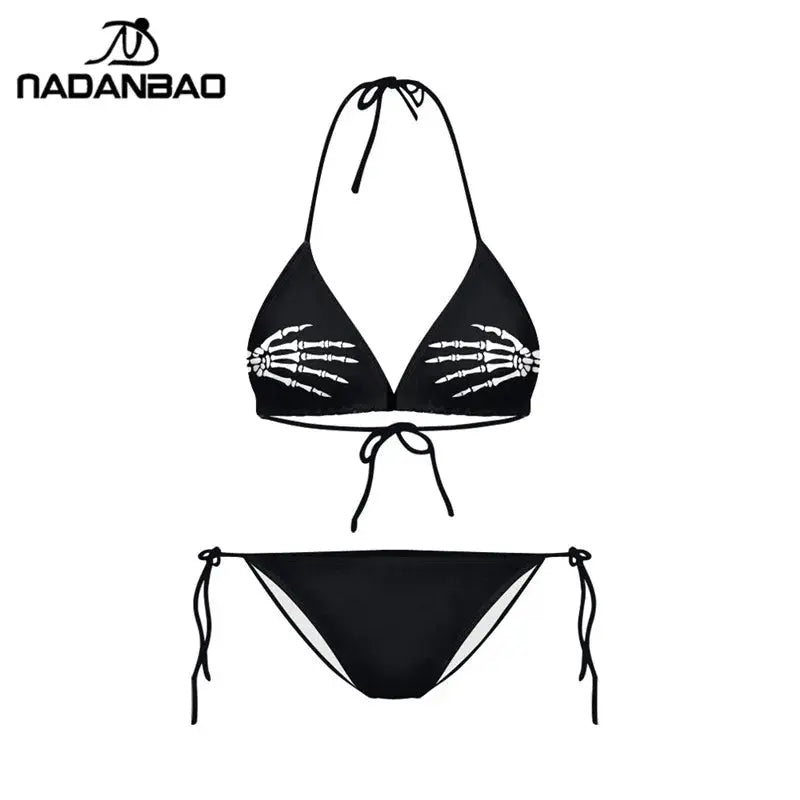 Bikinis 2021 Mujer Swimwear Plavky Beach Wear Skull Hand Printed Bikini Maillot De Bain Femme Biquini Swimsuit Y03028 - Beauty