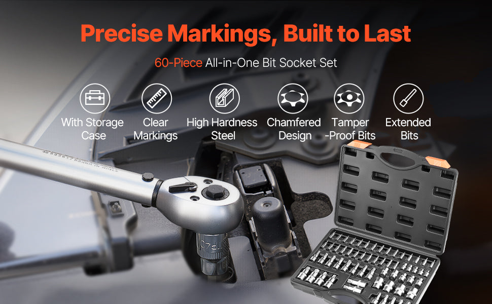 SucceBuy Torx Bit Socket and External Torx Socket Set 60-Piece T6-T70 TT6-TT70 TP8-TP60 E4-E24 S2 Alloy Steel and Cr-V Steel