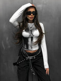 Body Print Crop Tee Shirts Women Fall Spring Y2K Korean Fashion Long Sleeve O - neck Skinny Top Tshirt Streetwear - Beauty