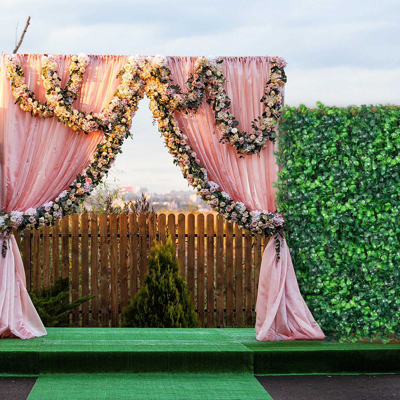 SucceBuy Artificial Boxwood Panel  24pcs 20x20/24x16 in Boxwood Hedge Wall Panels Artificial Grass Backdrop Wall Green Grass