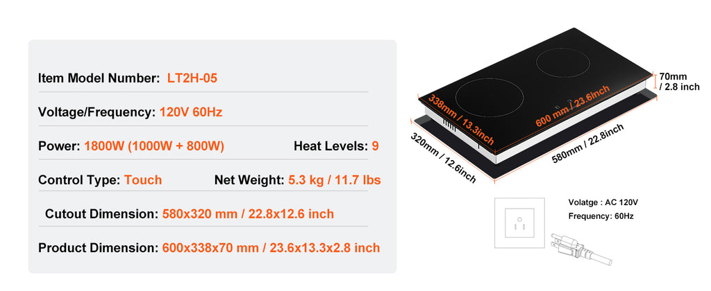 SucceBuy Electric Cooktop Built-in Electric Stove Top Ceramic Top Radiant Cooktop w/ Glass Panel Touch Control Timer Child Lock