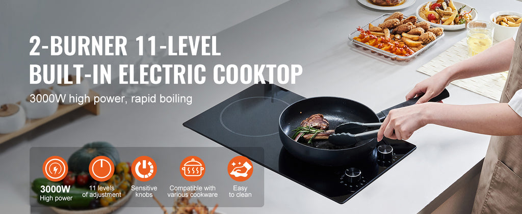 SucceBuy Electric Cooktop Built-in Stove Top Ceramic Top Radiant with Glass Panel Knob Control for Diverse Cooking Requirements