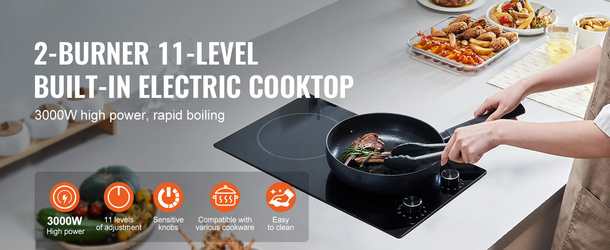 SucceBuy Electric Cooktop Built-in Stove Top Ceramic Top Radiant with Glass Panel Knob Control for Diverse Cooking Requirements