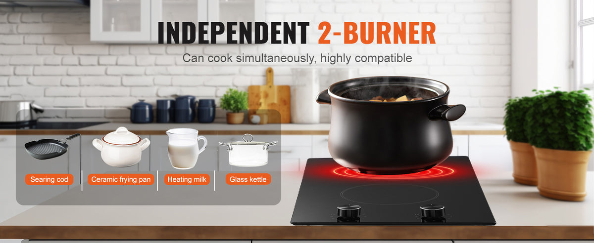 SucceBuy Electric Cooktop Built-in Stove Top Ceramic Top Radiant with Glass Panel Knob Control for Diverse Cooking Requirements