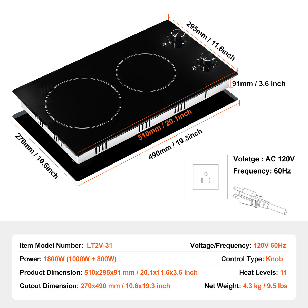 SucceBuy Electric Cooktop Built-in Stove Top Ceramic Top Radiant with Glass Panel Knob Control for Diverse Cooking Requirements