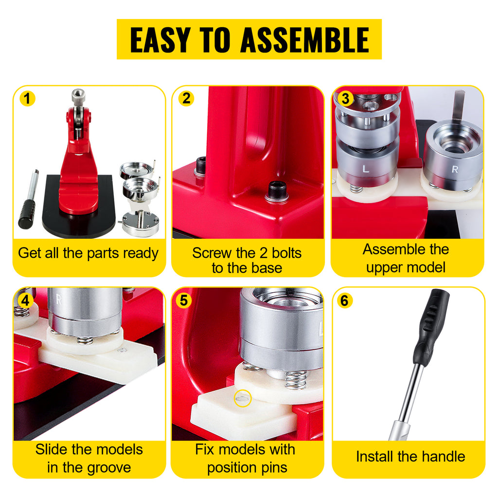 SucceBuy 25-75MM Badge Maker Machine DIY Button Pin Broochs Press Making Tool with 500/1000Pcs Circle Manufacture Button Parts