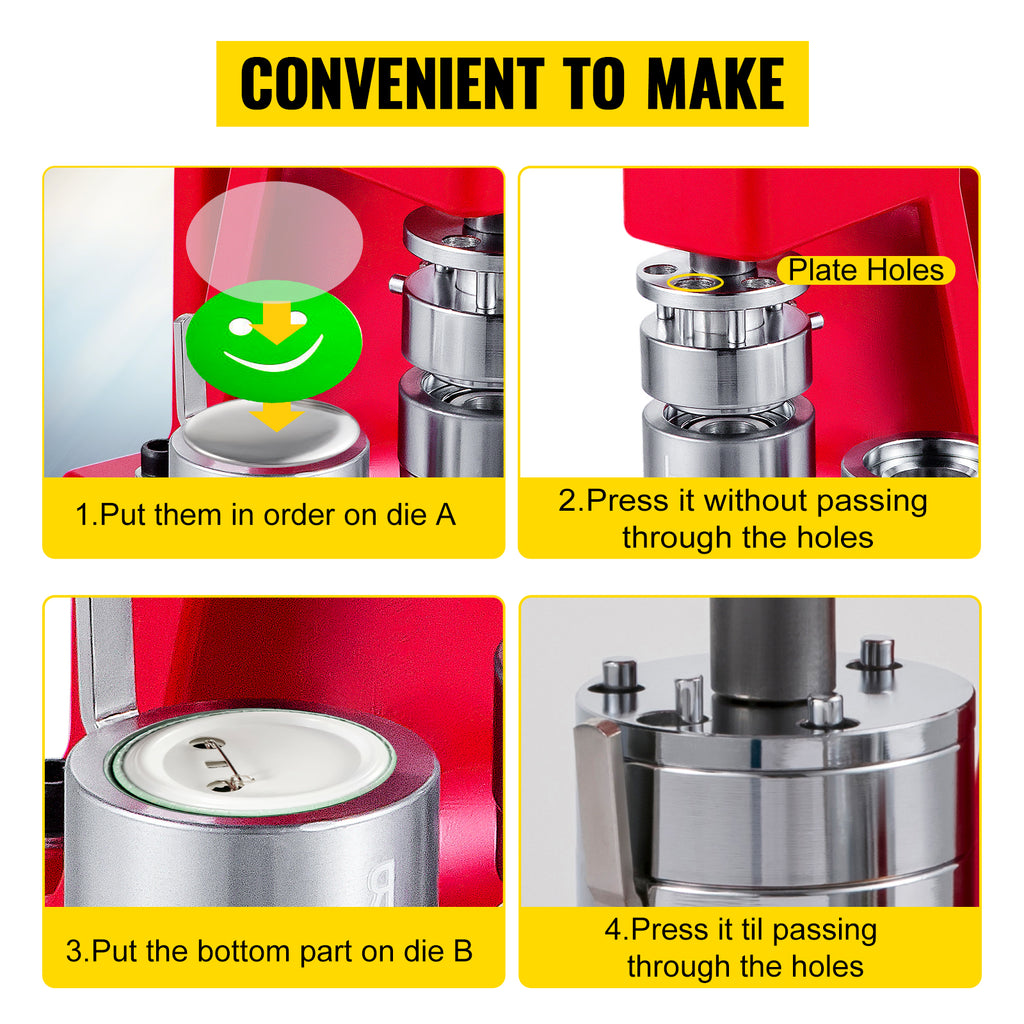 SucceBuy 25-75MM Badge Maker Machine DIY Button Pin Broochs Press Making Tool with 500/1000Pcs Circle Manufacture Button Parts