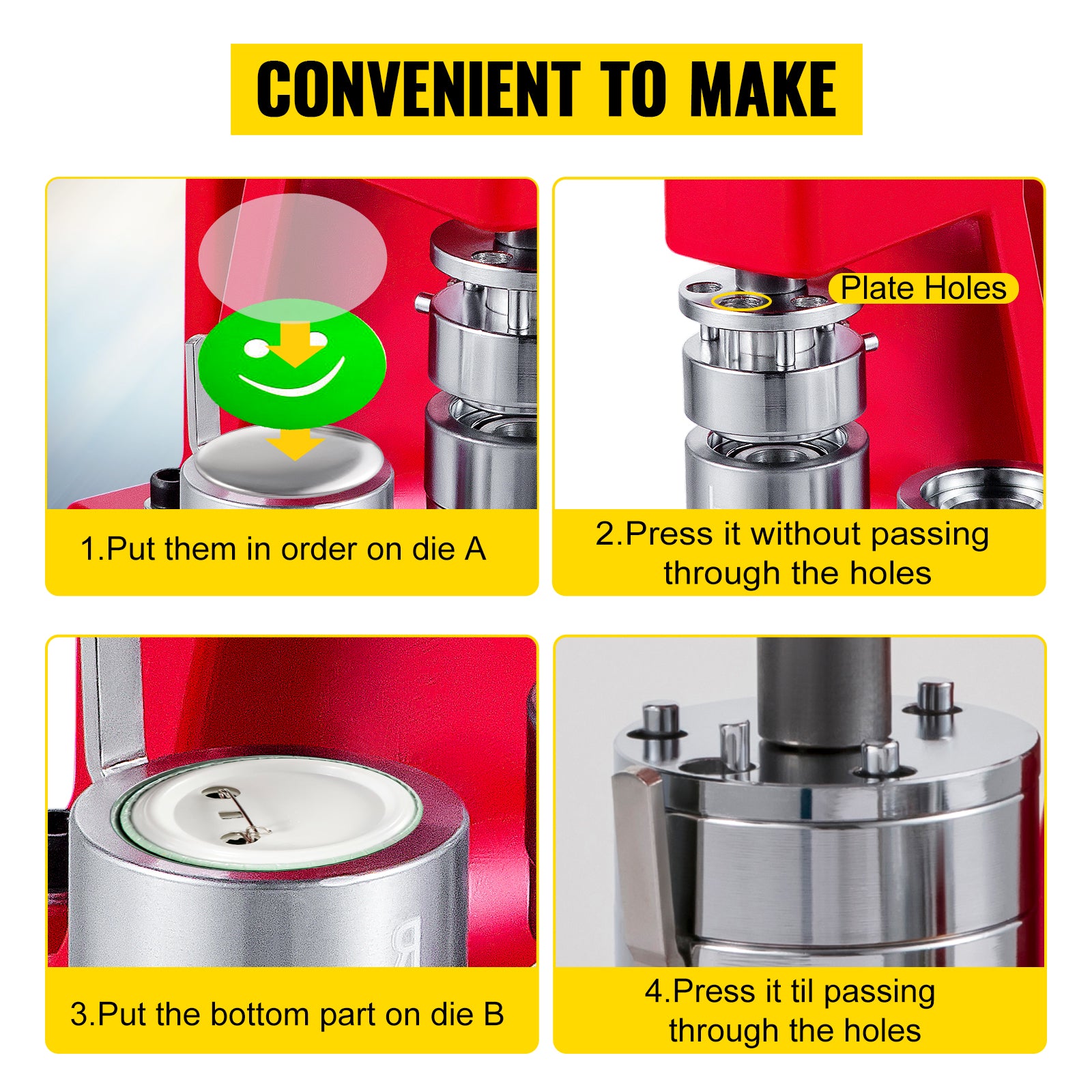 SucceBuy 25-75MM Badge Maker Machine DIY Button Pin Broochs Press Making Tool with 500/1000Pcs Circle Manufacture Button Parts