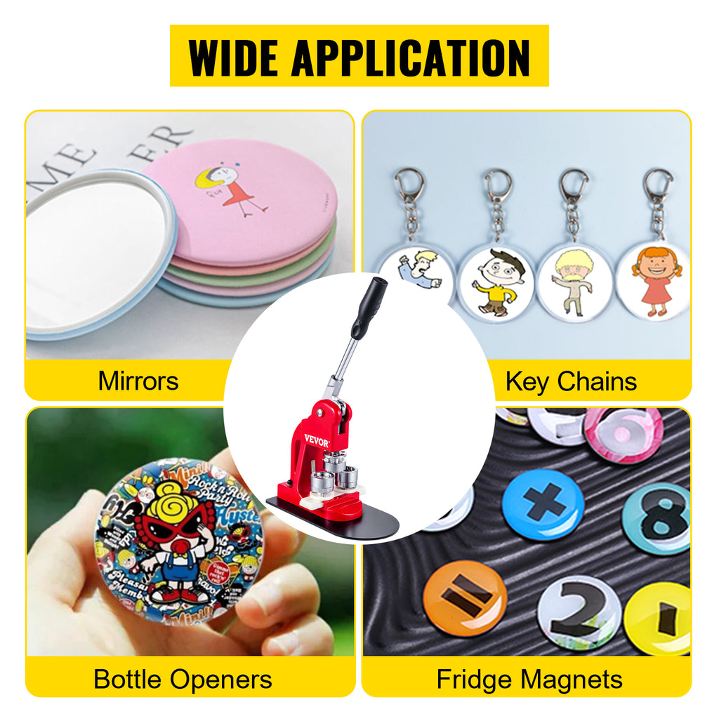 SucceBuy 25-75MM Badge Maker Machine DIY Button Pin Broochs Press Making Tool with 500/1000Pcs Circle Manufacture Button Parts