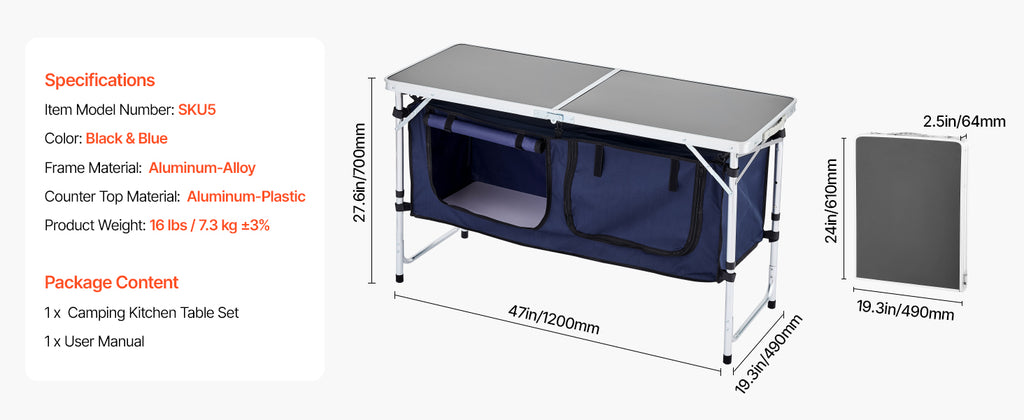 SucceBuy Camping Kitchen Table Folding Outdoor Cooking Table Aluminum Lightweight Portable Cook Station Foldable Camp Table