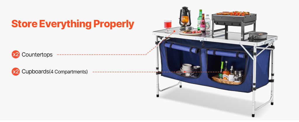SucceBuy Camping Kitchen Table Folding Outdoor Cooking Table Aluminum Lightweight Portable Cook Station Foldable Camp Table