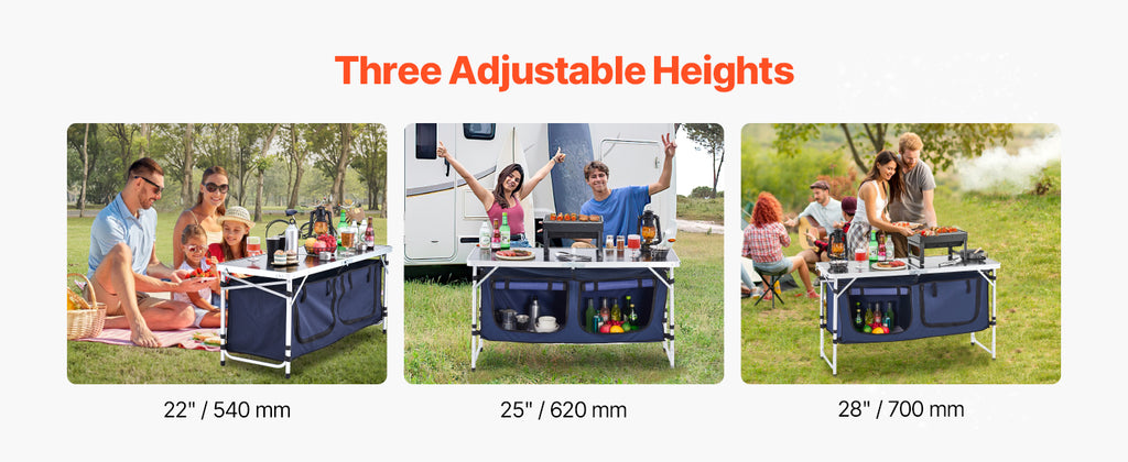 SucceBuy Camping Kitchen Table Folding Outdoor Cooking Table Aluminum Lightweight Portable Cook Station Foldable Camp Table