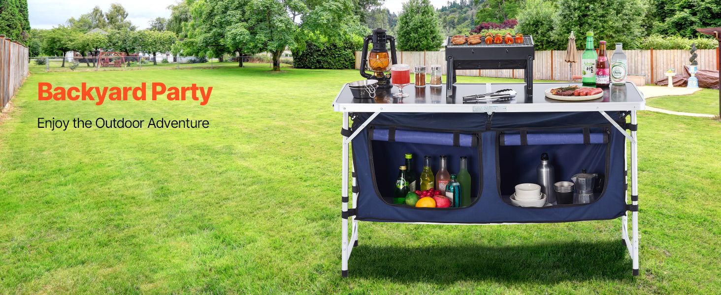 SucceBuy Camping Kitchen Table Folding Outdoor Cooking Table Aluminum Lightweight Portable Cook Station Foldable Camp Table
