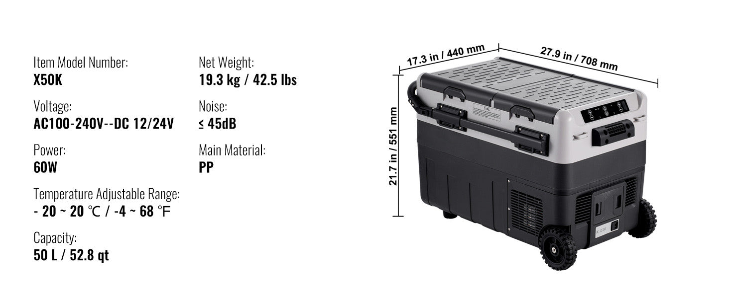 SucceBuy 40/50/58L Portable Car Refrigerator 12VoltCar Refrigerator Fridge Dual Zone Portable Freezer Compressor Cooler for Home