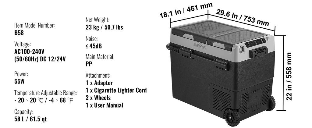 SucceBuy 40/50/58L Portable Car Refrigerator 12VoltCar Refrigerator Fridge Dual Zone Portable Freezer Compressor Cooler for Home