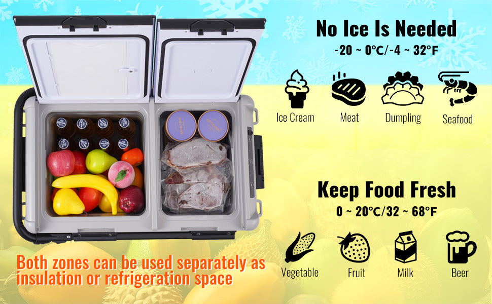 SucceBuy 40/50/58L Portable Car Refrigerator 12VoltCar Refrigerator Fridge Dual Zone Portable Freezer Compressor Cooler for Home
