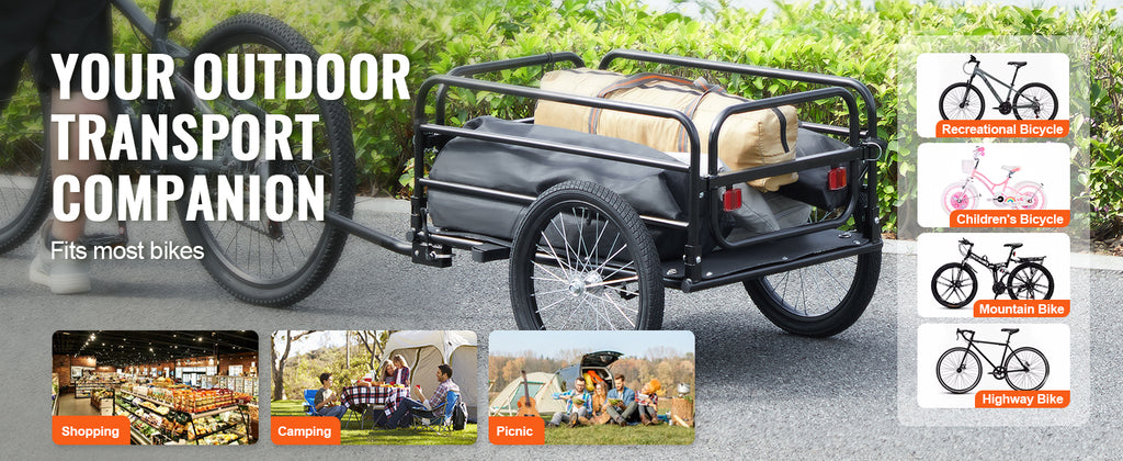 SucceBuy 160 lbs Bike Cargo Trailer Foldable Storage Bicycle Wagon Cart with 16" Wheels Safe Reflectors Fits 22"-28" Bike Wheels