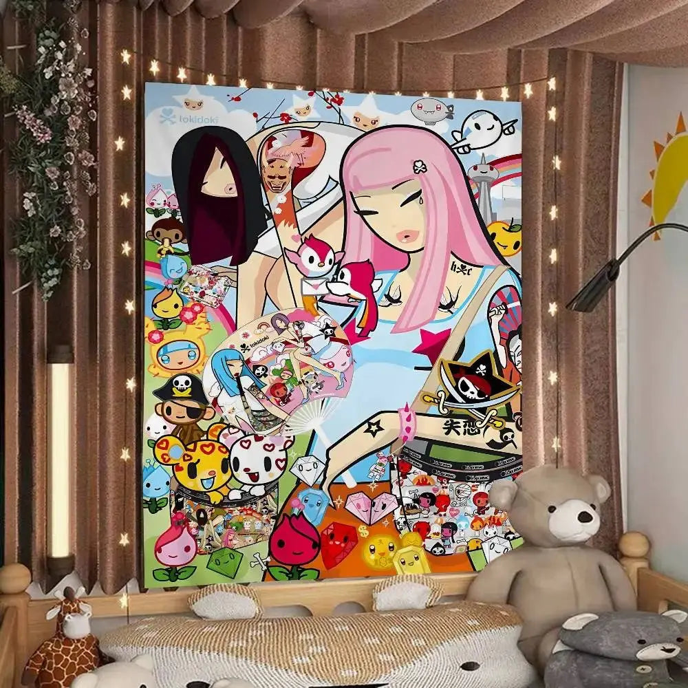 Cartoon Style Tapestry Personalized Art Wall Decor Creative Bedroom Tapestry Fashionable Room Decorations Trendy Wall Decorating - Beauty