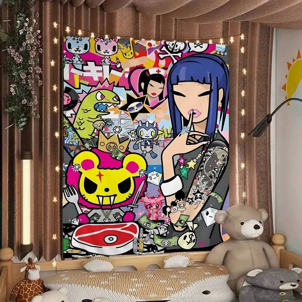 Cartoon Style Tapestry Personalized Art Wall Decor Creative Bedroom Tapestry Fashionable Room Decorations Trendy Wall Decorating - Beauty