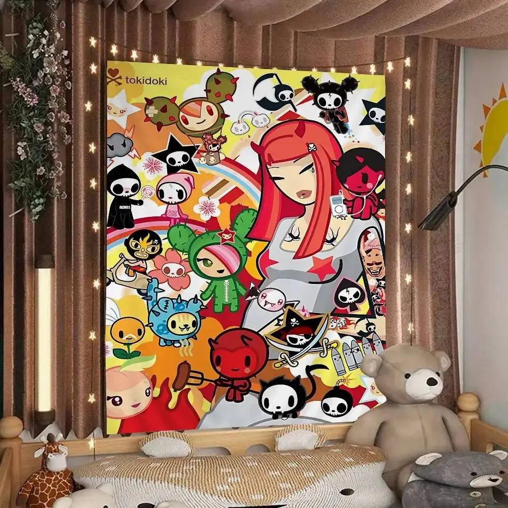 Cartoon Style Tapestry Personalized Art Wall Decor Creative Bedroom Tapestry Fashionable Room Decorations Trendy Wall Decorating - Beauty