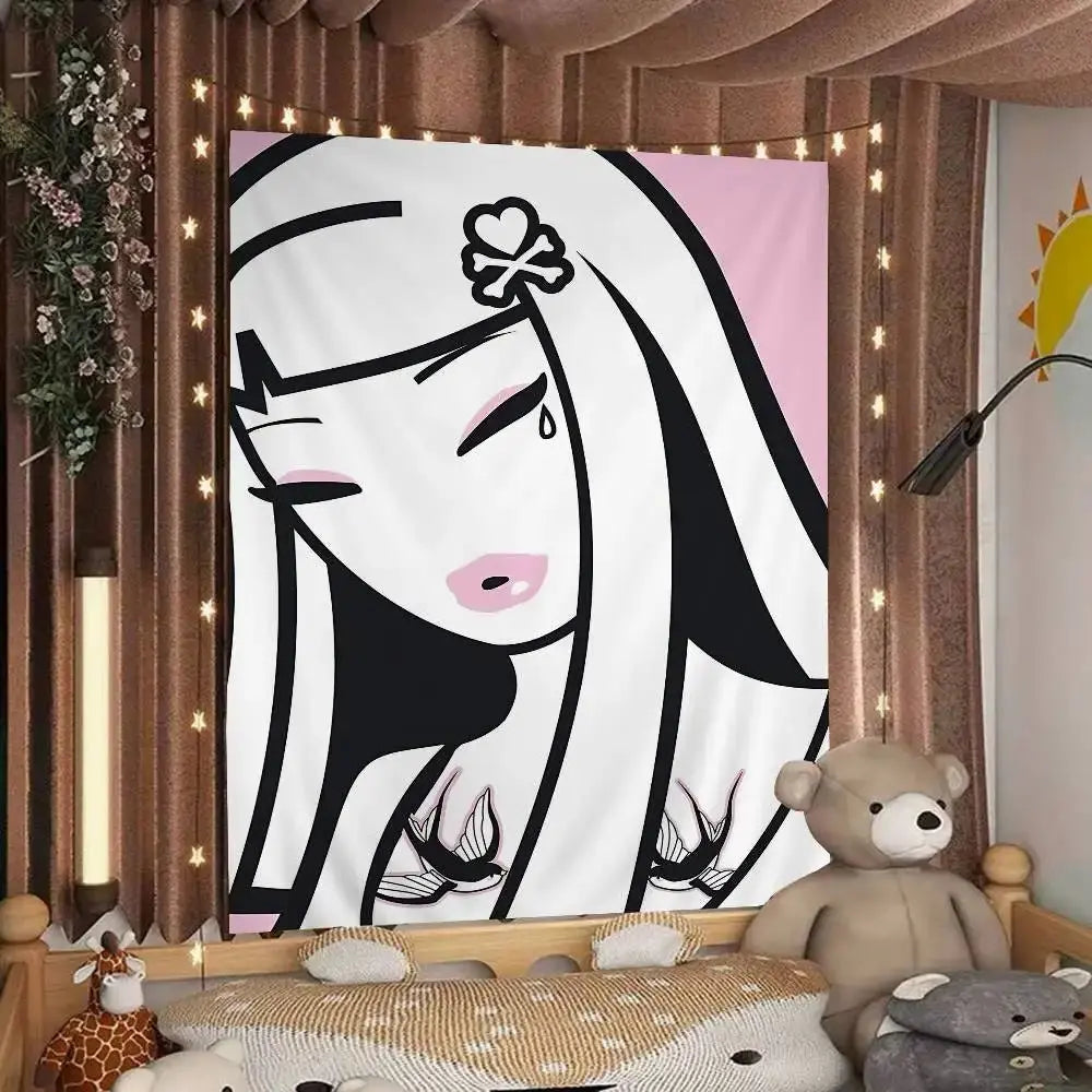 Cartoon Style Tapestry Personalized Art Wall Decor Creative Bedroom Tapestry Fashionable Room Decorations Trendy Wall Decorating - Beauty