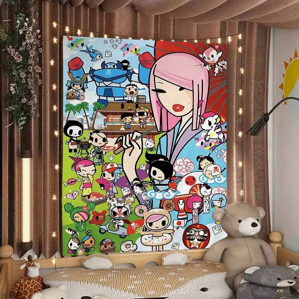 Cartoon Style Tapestry Personalized Art Wall Decor Creative Bedroom Tapestry Fashionable Room Decorations Trendy Wall Decorating - Beauty
