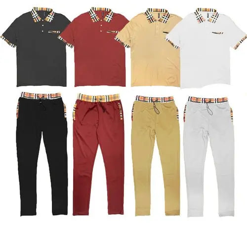 Checkered Polo and Pant Set - Beauty