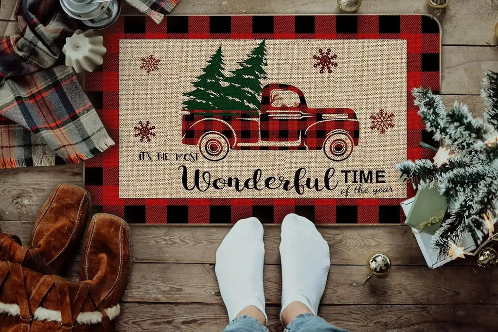 Christmas Santa Claus Truck Welcome Door Mats Home Decor Kitchen Hallway Balcony Rugs Carpet for Living Room Xmas Decorations - Beauty