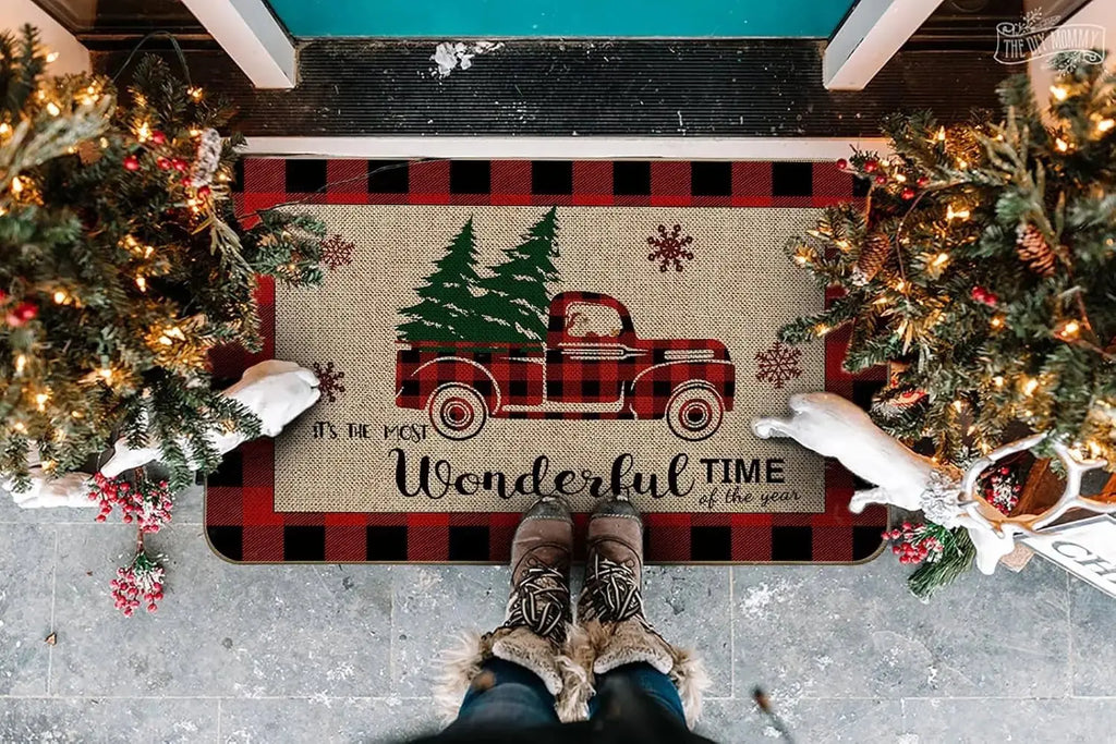 Christmas Santa Claus Truck Welcome Door Mats Home Decor Kitchen Hallway Balcony Rugs Carpet for Living Room Xmas Decorations - Beauty