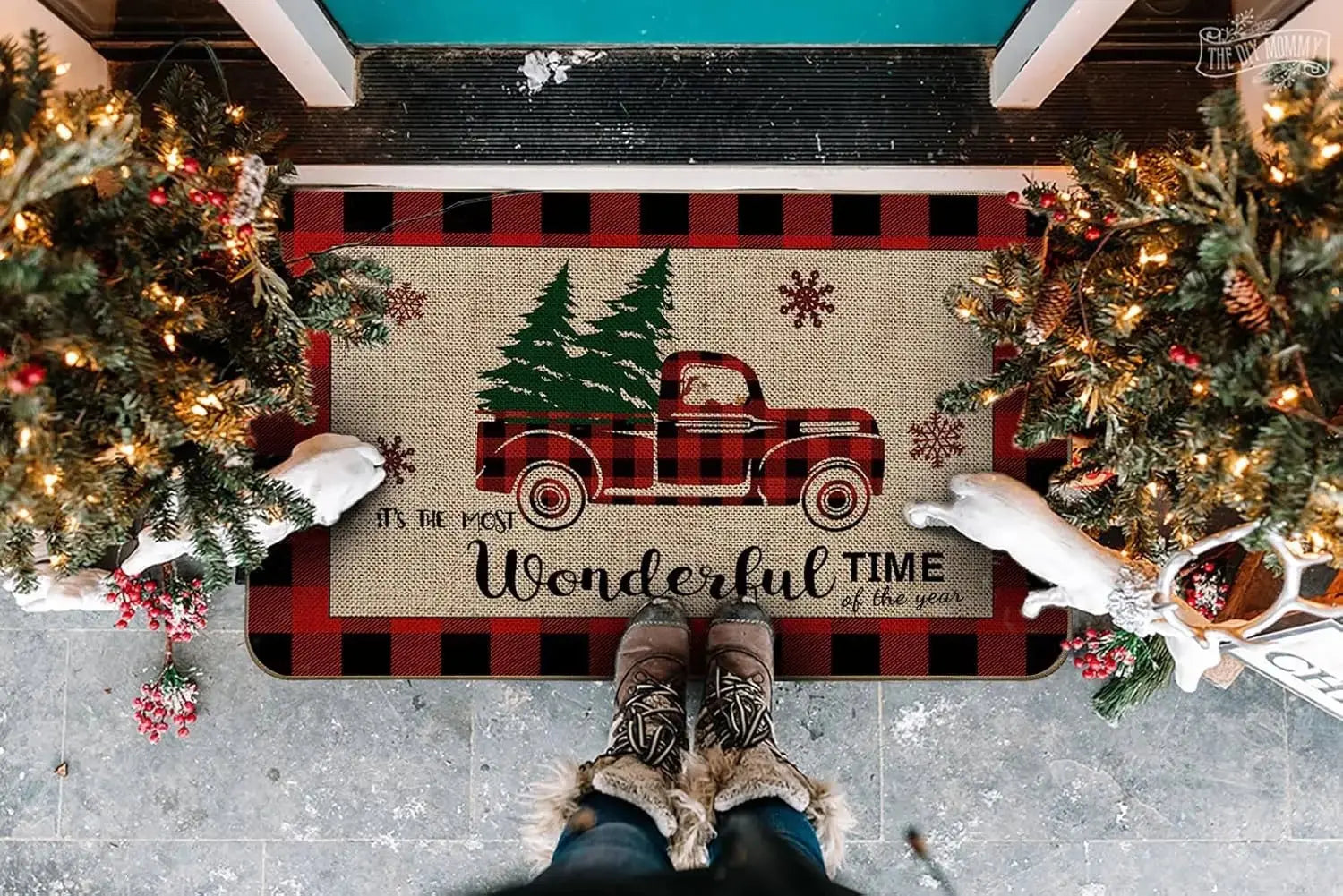 Christmas Santa Claus Truck Welcome Door Mats Home Decor Kitchen Hallway Balcony Rugs Carpet for Living Room Xmas Decorations - Beauty