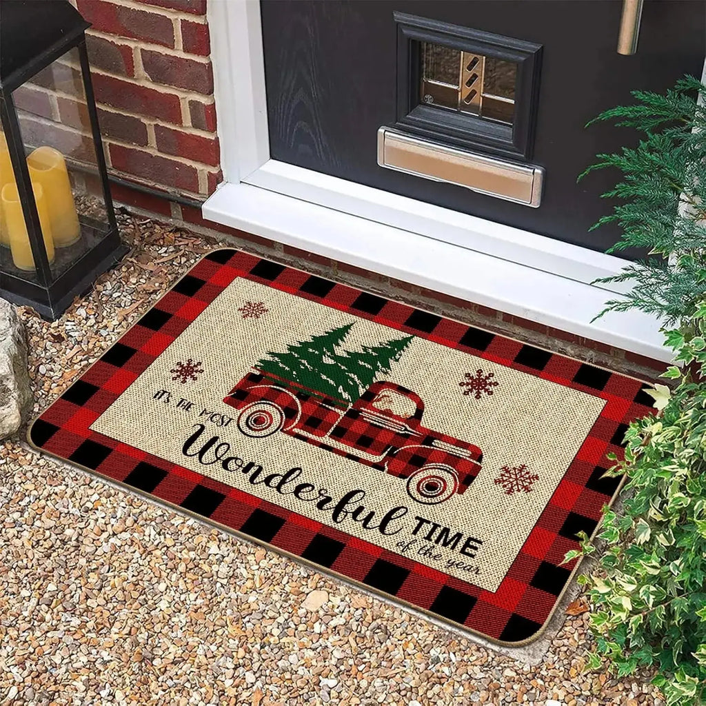 Christmas Santa Claus Truck Welcome Door Mats Home Decor Kitchen Hallway Balcony Rugs Carpet for Living Room Xmas Decorations - Beauty