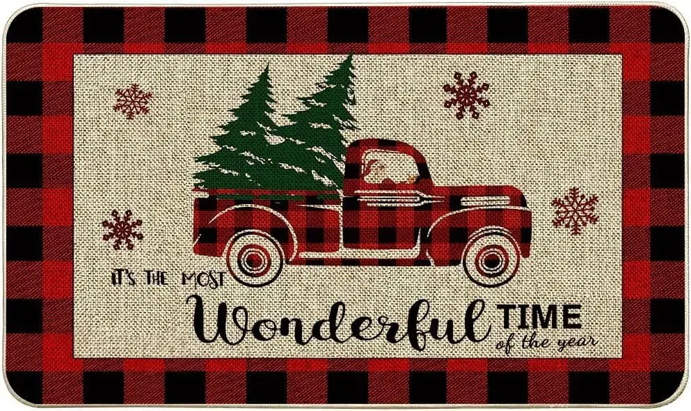 Christmas Santa Claus Truck Welcome Door Mats Home Decor Kitchen Hallway Balcony Rugs Carpet for Living Room Xmas Decorations - Beauty