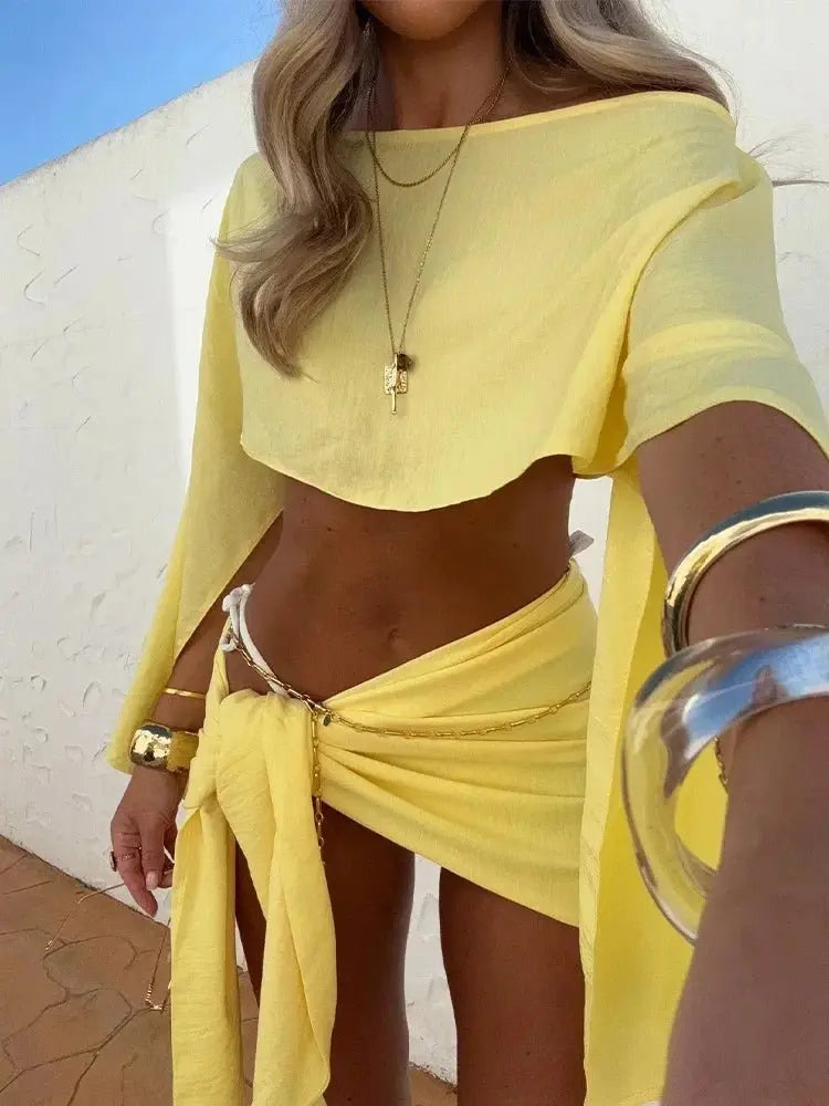 Circyy Sexy Cover Ups Bikinis Set for Women Split Swimsuit Solid High Waist Beach Vacation Bikini Summer Swimwear Bikinis Set - Beauty